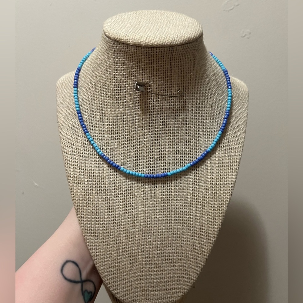 #63. Handmade Blue Seed Bead Necklace - Women Jewelry
